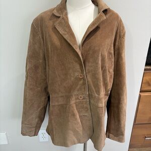 Covington Women’s 100% Suede Brown Beige Leather Blazer Jacket Vtg 90s Sz 20-22W